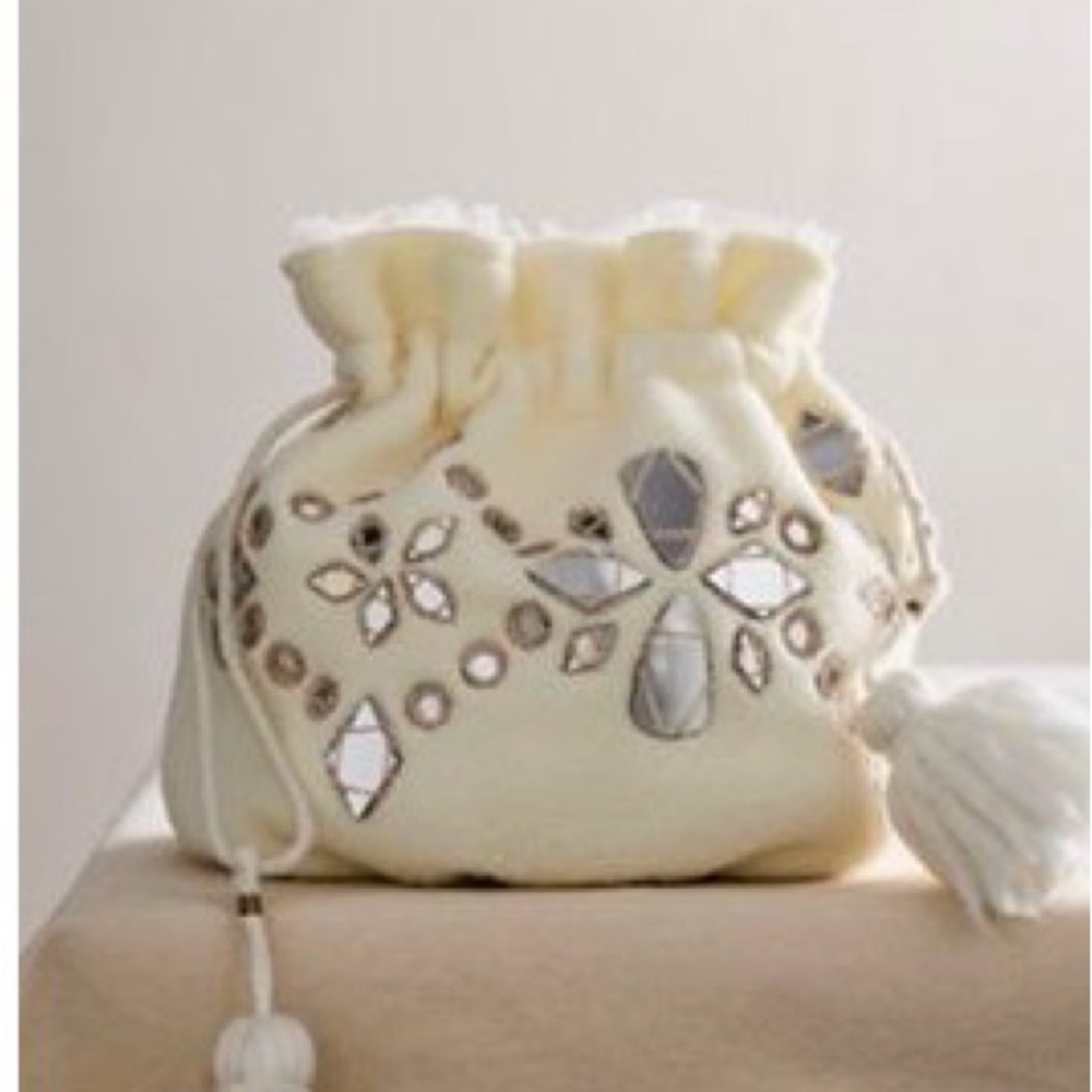 NWT FP Sparkle Gift Sack Elegant Cream Drawstring Bag